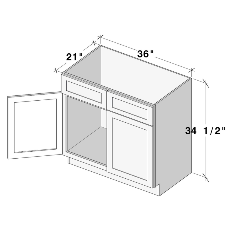 Unfinished Shaker Vanity Sink Base W36" X H34.5" X D21"