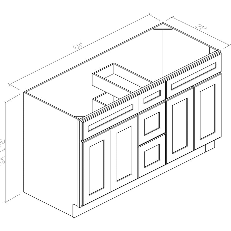 English Birch 60" Vanity Double Sink Base w/ Drawers