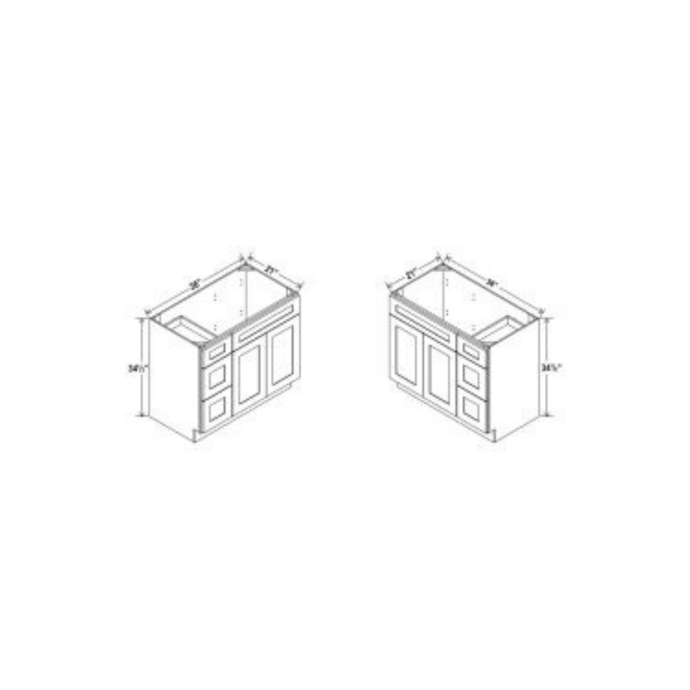 Shaker Aberdeen Green Vanity Sink Base - 33"W x 34 1/2" x 21"D - 1D, 3 Left DRW