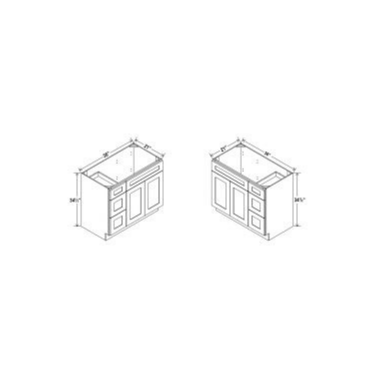 Shaker Aberdeen Green Vanity Sink Base - 36"W x 34 1/2" x 21"D - 1D, 3 Right DRW
