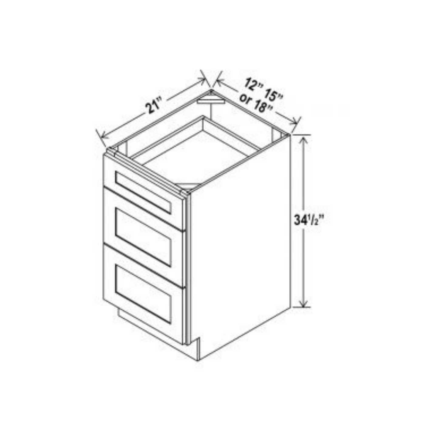 Shaker Aberdeen Green Vanity Drawer Base Cabinet - 15"W x 34 1/2"H x 21"D - 3 DRW