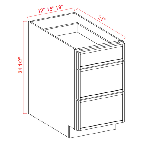 Slim Shaker White Oak Vanity Drawer Base Cabinet - 15"W x 34 1/2"H x 21"D - 3 DRW