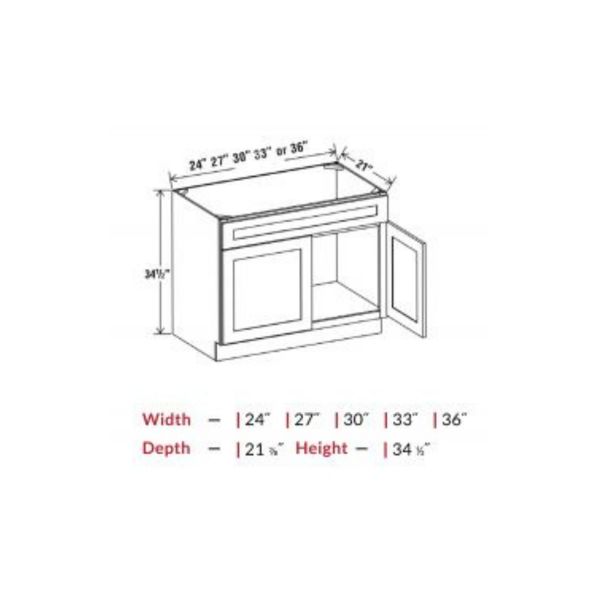 Shaker Aberdeen Green Vanity Sink Base Cabinet - 33"W x 34 1/2"H x 21"D