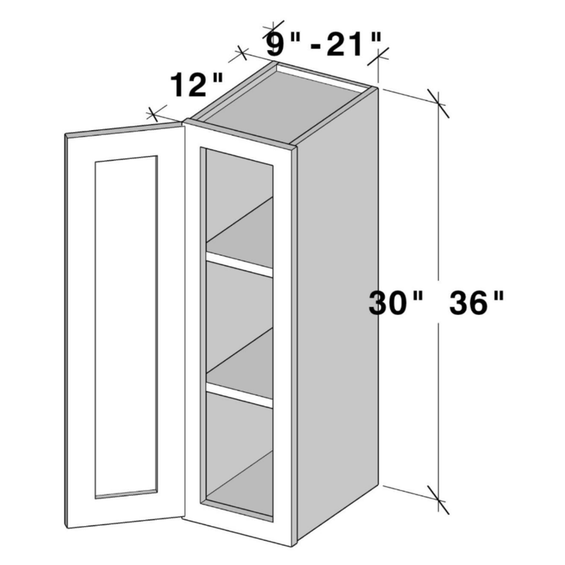 Arctic White Slim Shaker Wall Cabinet W21" X H36" X D12"