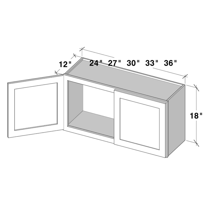 Unfinished Shaker Wall Cabinet W27" X H18" X D12"