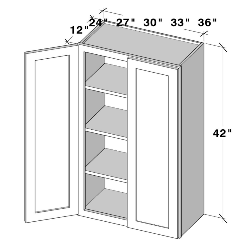 Arctic White Slim Shaker Wall Cabinet W30" X H42" X D12"