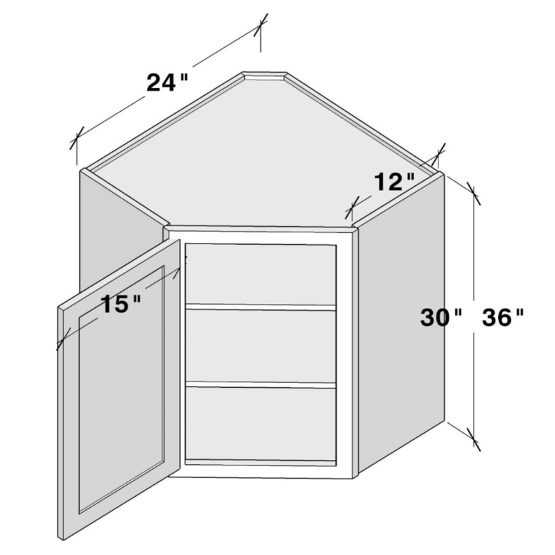Arctic White Slim Shaker Wall Diagonal Corner W24" X H36" X D12"