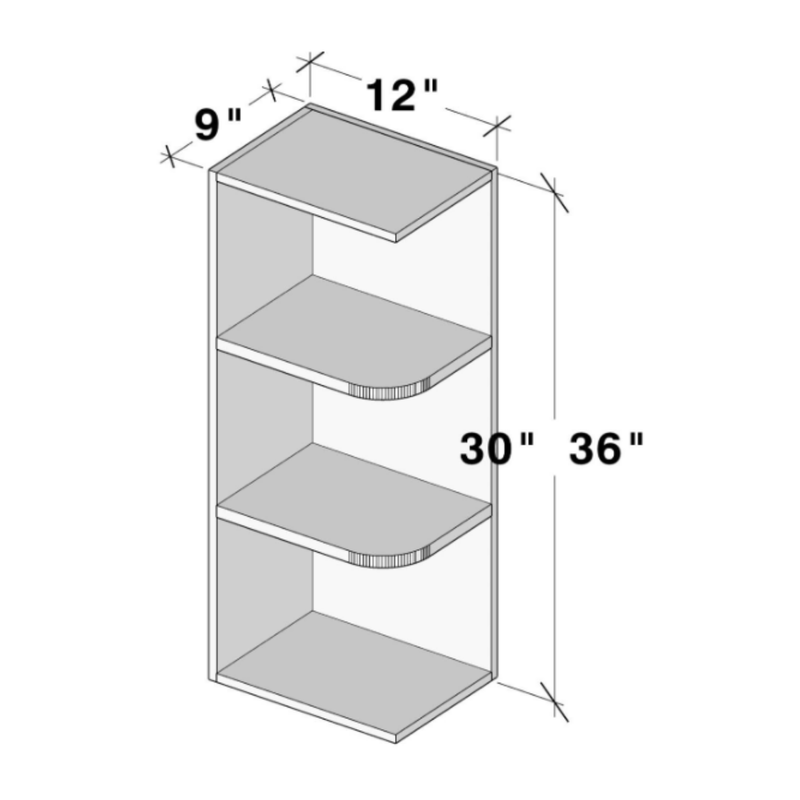 Dark Caramel Wall End Open Shelf W9" X H30" X D12"