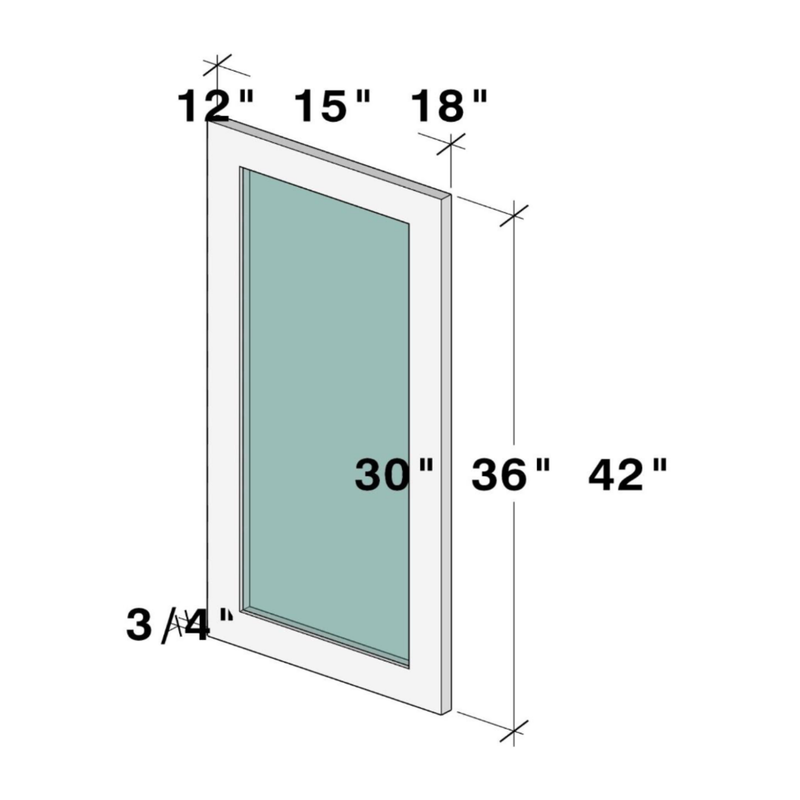 Unfinished Shaker Wall Diagonal Corner Glass Door Only W24" X H36" X D0.75"