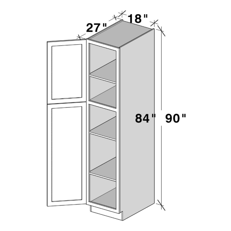 Unfinished Shaker Tall Pantry Cabinet  W18" X H90" X D27"