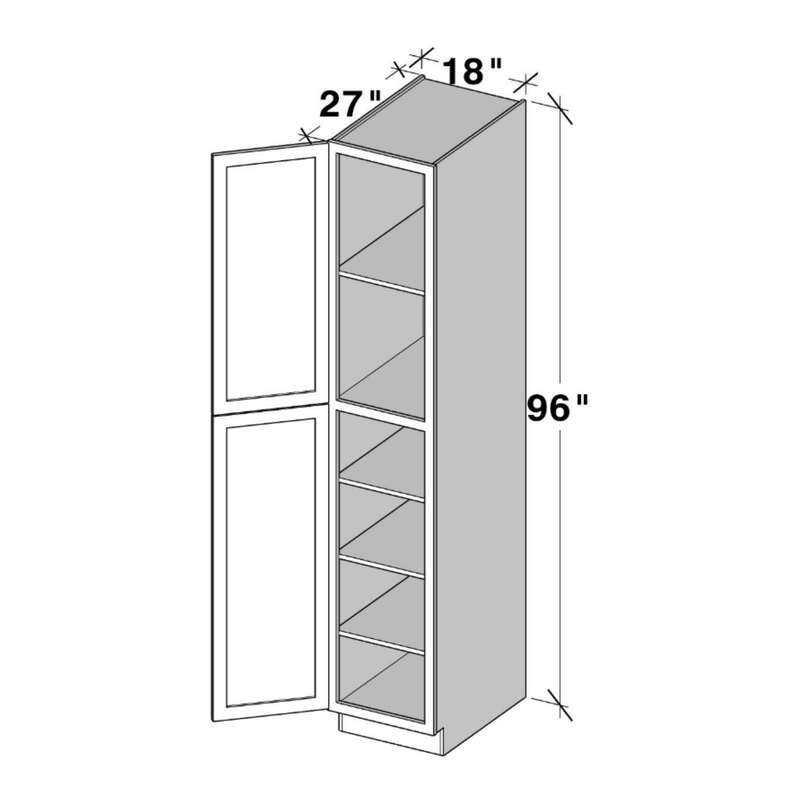 Unfinished Shaker Tall Pantry Cabinet  W18" X H96" X D27"