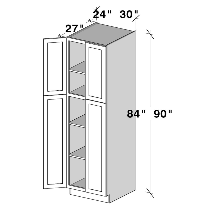 Unfinished Shaker Tall Pantry Cabinet  W30" X H90" X D27"