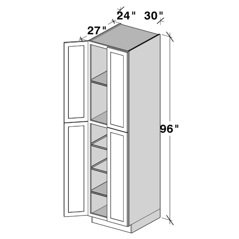 Unfinished Shaker Tall Pantry Cabinet  W24" X H96" X D27"