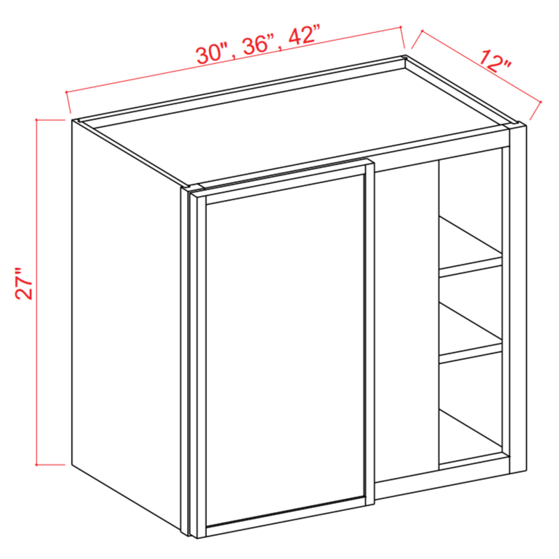 Slim Shaker White Oak Wall Blind Corner Cabinet - 27"W x 42"H x 12"D - 1D -3S