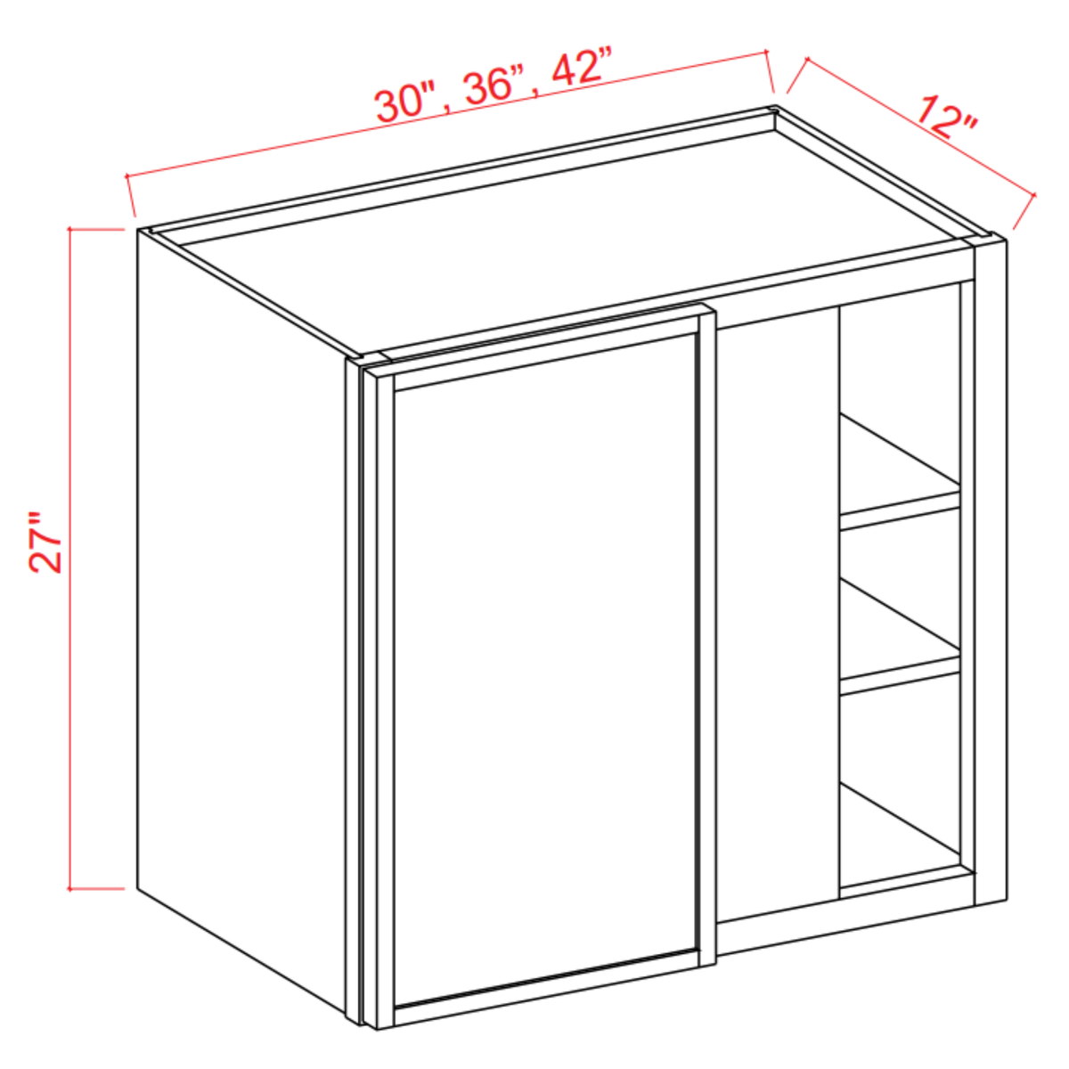 Slim Shaker Aberdeen Green Wall Blind Corner Cabinet - 27"W x 36"H x 12"D - 1D -2S