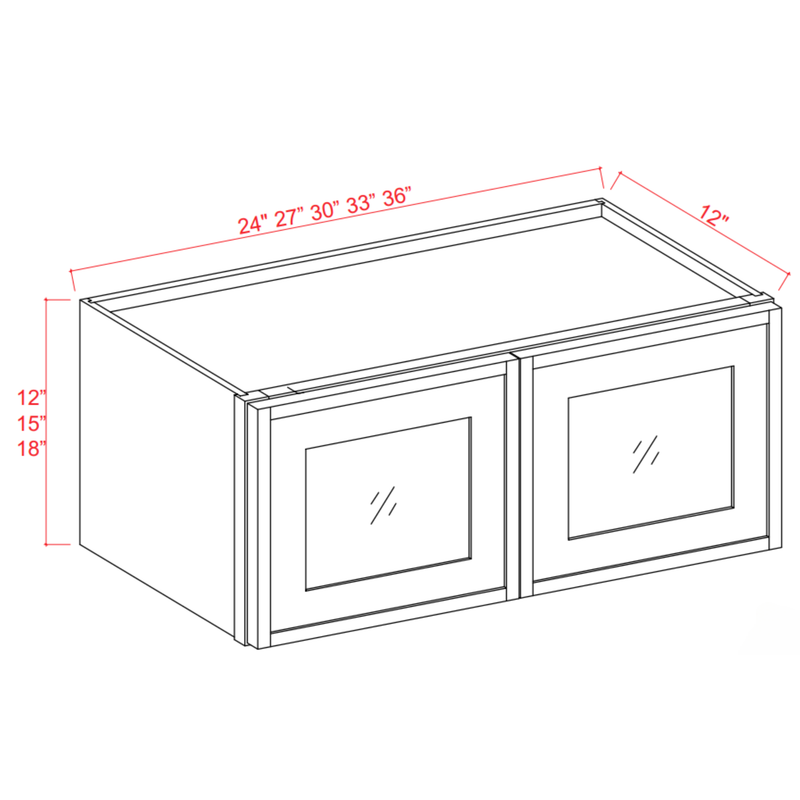 Slim Shaker Aberdeen Green Wall Glass Door Cabinet - 24"W x 12"H x 12"D - 2D