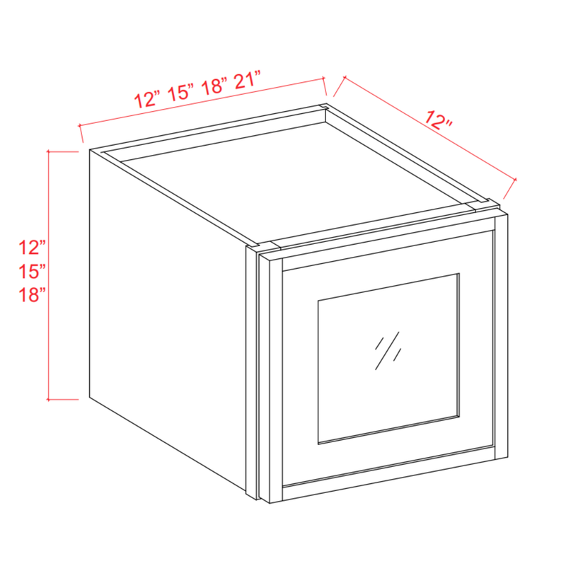 Slim Shaker White Oak Wall Glass Door Cabinet - 15"W x 15"H x 12"D - 1D