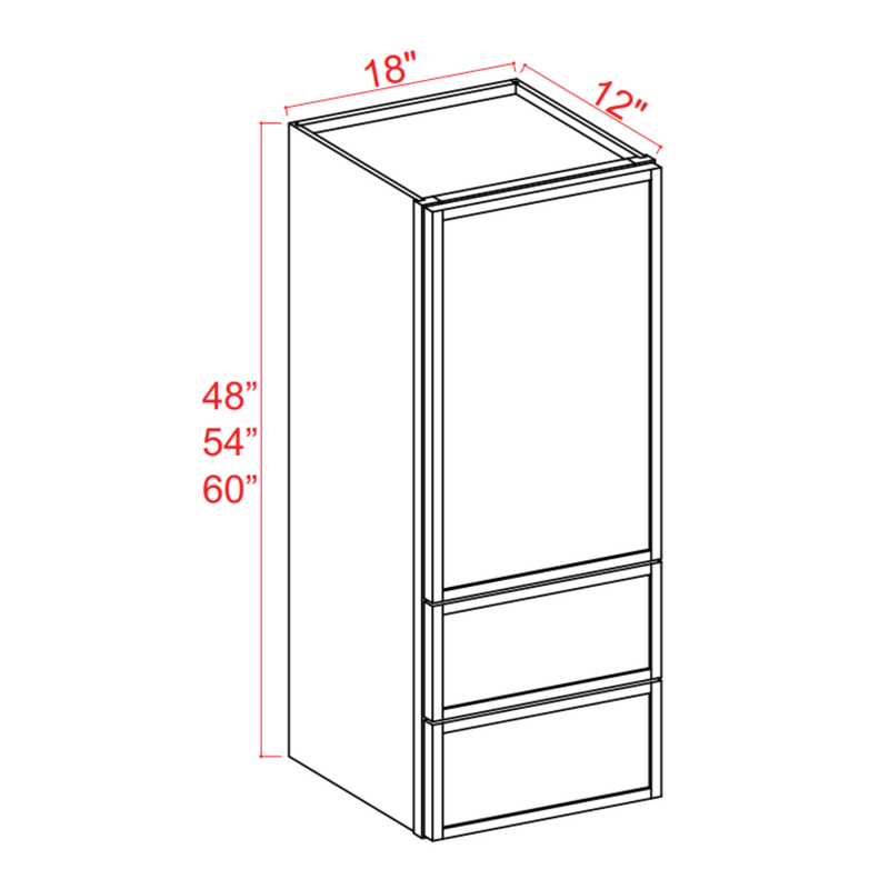 Slim Shaker White Dove Wall With Drawer Cabinet-18"W x 60"H x 12"D- 1D, 2 DRW