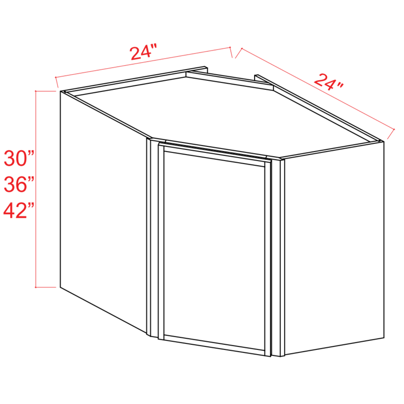 Slim Shaker White Oak Wall Diagonal Corner Cabinet - 24"W x 42"H x 12"D - 1D -3S