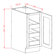 Slim Shaker White 18" Full Height Door Base Cabinet w/ 3 Rollout Shelves