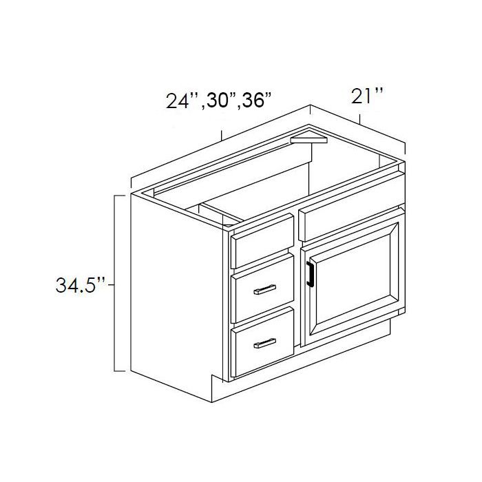 Brentwood Aspen White 36x21" - Vanity Single Door Cabinets Drawer Left Assembled