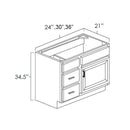 Aspen White - 36x21" - Vanity Single Door Cabinets Drawer Right Pre-assembled