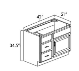Prescott Olive Mist 42" x 21" Vanity Single Door Cabinets - Drawers to the Left