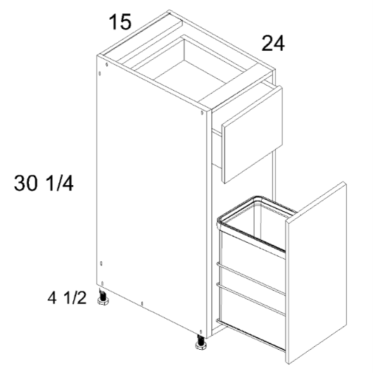 Avalon Gloss White Single Door Single Drawer Base Kit with Single Trashcan Pullout - Assembled