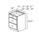 Knotty Hickory Shaker 33" Three Drawer Base Pre-Assembled