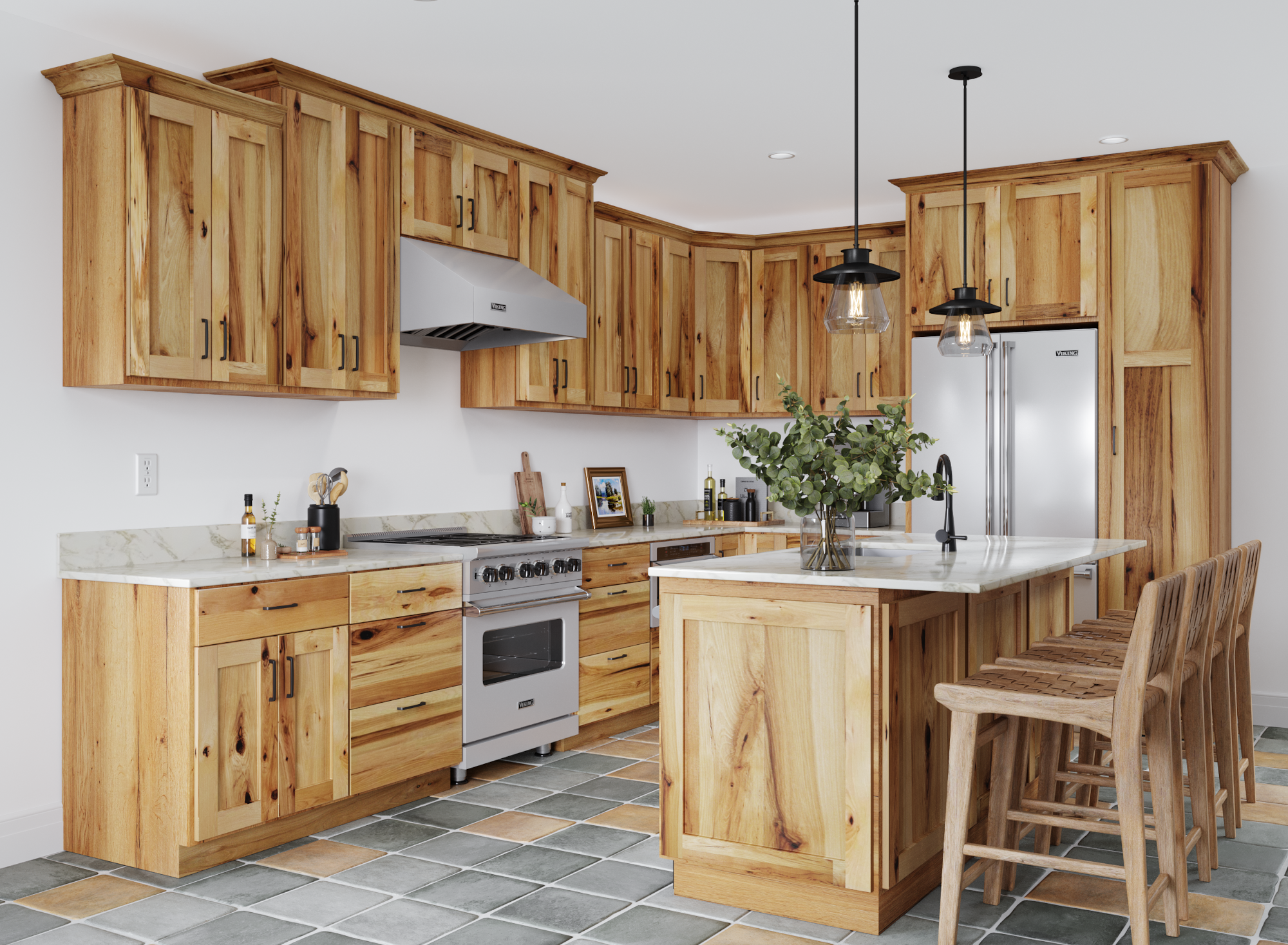 Knotty Hickory Shaker Kitchen Cabinets