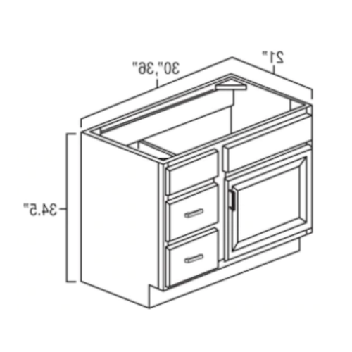 Toffee Shaker 36" Vanity Sink Base w/ Drawers on the Left