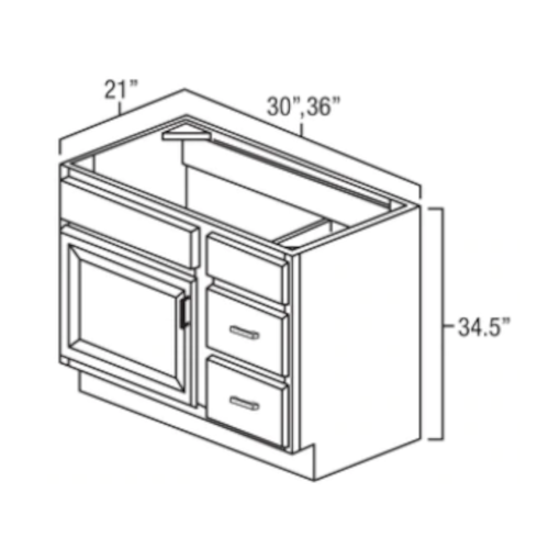 Toffee Shaker 30" Vanity Sink Base w/ Drawers on the Right