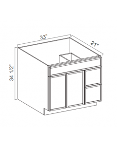 Slim Shaker Aberdeen Green Vanity Sink Base - 33"W x 34 1/2" x 21"D - 1 False Front,1D, 2 Left DRW