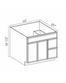 Slim Shaker Aberdeen Green Vanity Sink Base - 33"W x 34 1/2" x 21"D - 1 False Front,1D, 2 Left DRW