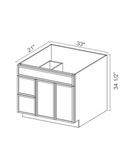 Slim Shaker Aberdeen Green Vanity Sink Base - 33"W x 34 1/2" x 21"D - 1 False Front,1D, 2 Right DRW