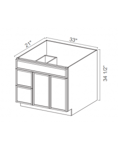 Slim Shaker Aberdeen Green Vanity Sink Base - 33"W x 34 1/2" x 21"D - 1 False Front,1D, 2 Right DRW
