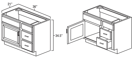 Butterscotch Shaker 36" Vanity Combo w/ Drawers on Right