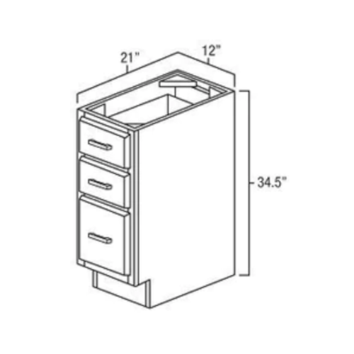 Smoky Gray 12" Three Drawer Vanity Base