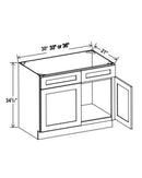 Slim Shaker White Oak Vanity Sink Base Cabinet - 33"W x 34 1/2"H x 21"D