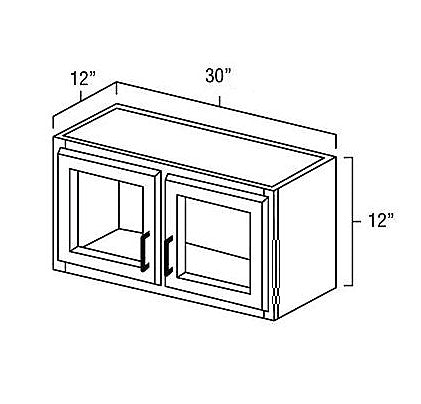 White Shaker 30" x 12" Wall Cabinet w/ a Plain Glass Doors