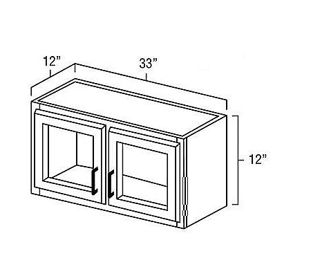 White Shaker 33" x 12" Wall Cabinet w/ a Plain Glass Doors