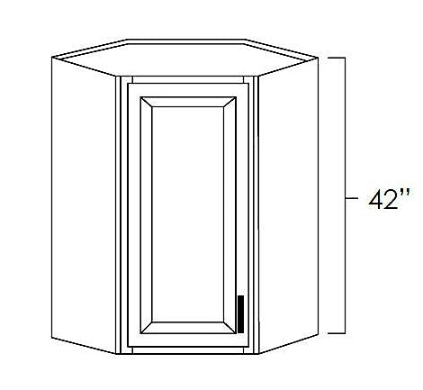 White Shaker 24" x 42" Diagonal Corner Wall Cabinet w/ a Plain Glass Door