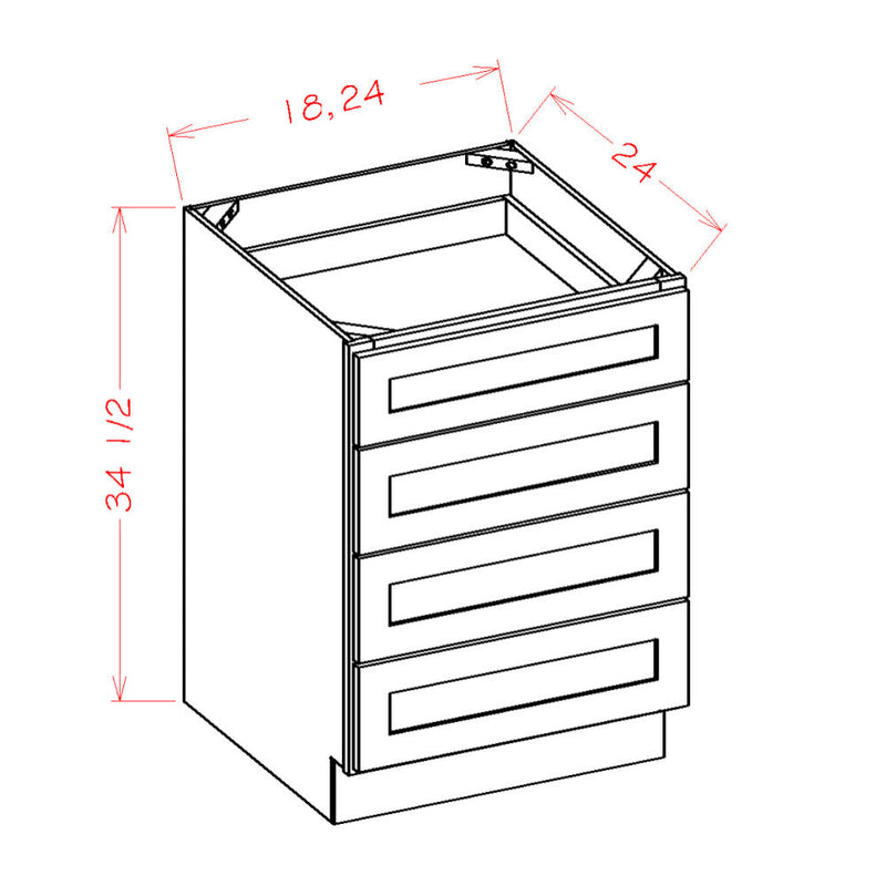 Oxford White 24" 4-Drawer Base Cabinet