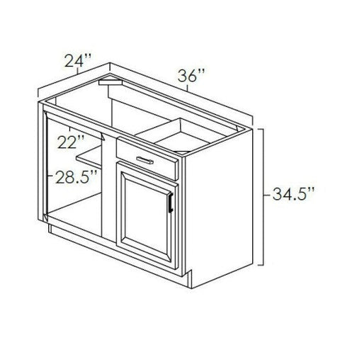 White Shaker 36" Blind Corner Base Unit