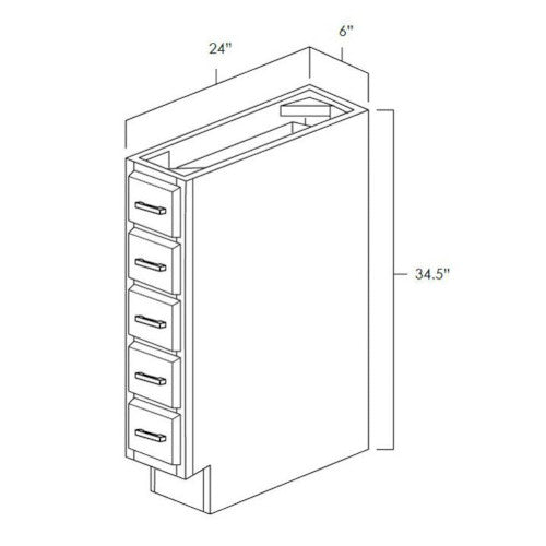 Midnight Black Shaker 6" Base Spice Drawer Cabinet