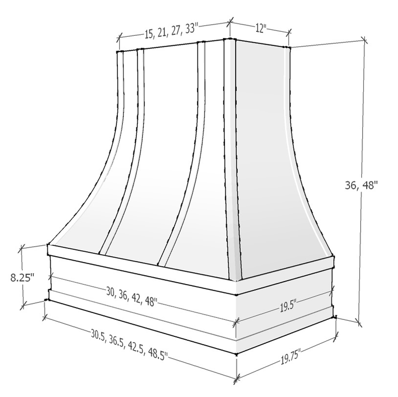 48" Wood Range Hood - Asheville Curved Strapped Moulding Wood Vent Cover