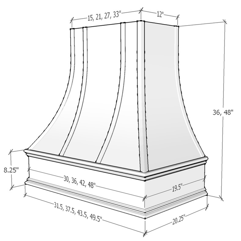 48" Wood Range Hood - Asheville Curved Strapped Moulding Wood Vent Cover