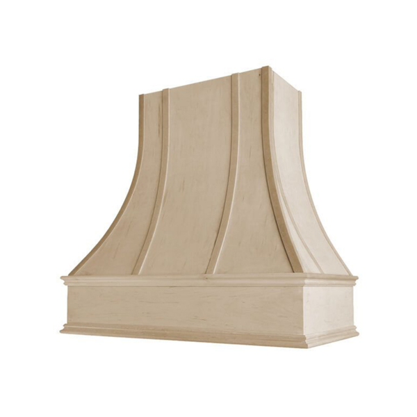 36" Wood Range Hood - Asheville Curved Strapped Moulding Wood Vent Cover
