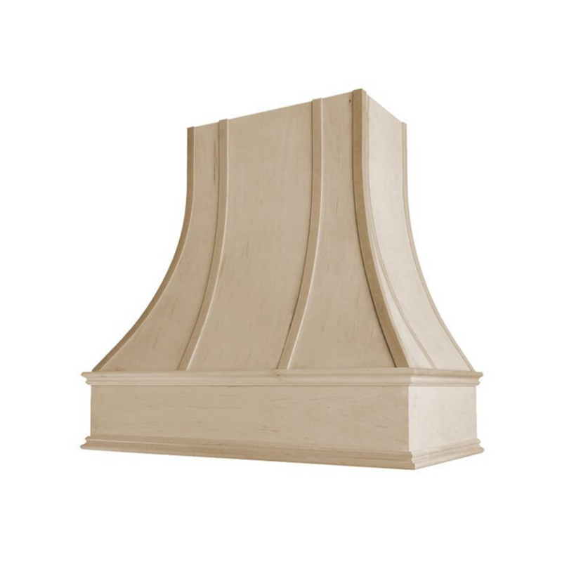 48" Wood Range Hood - Asheville Curved Strapped Moulding Wood Vent Cover