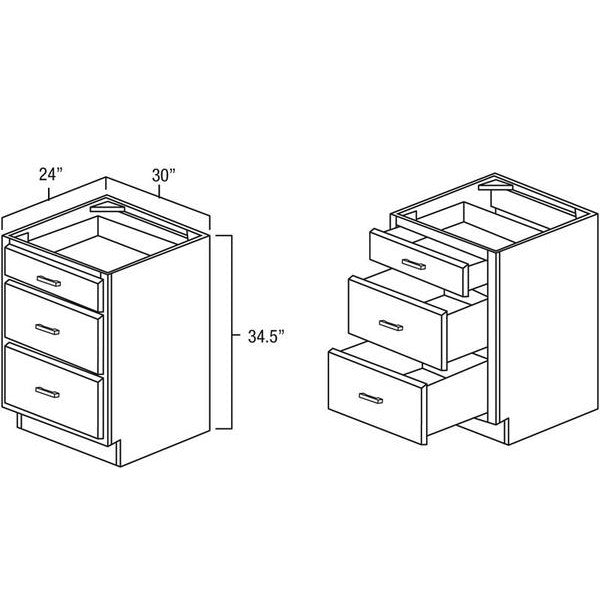 Midnight Black Shaker 30" Three Drawer Base